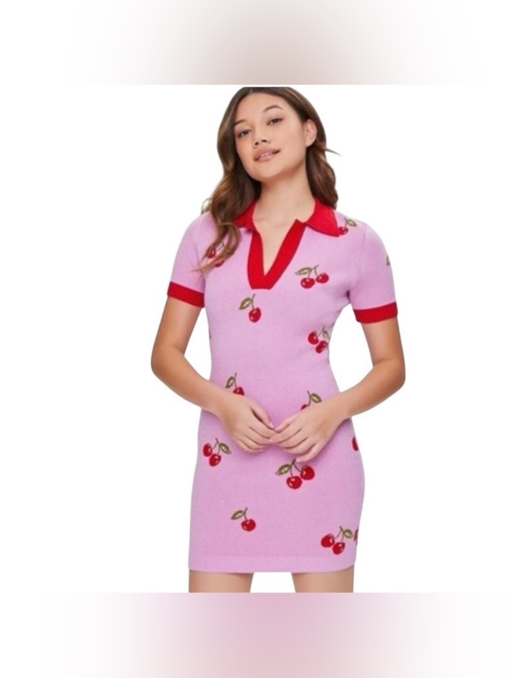 Forever 21 knit cherry design sweater dress womens size Small